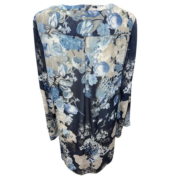 Soft Surroundings Danica Floral Tunic Top Blouse Blue 3/4 L Sheer Flowy Casual - Picture 2 of 7